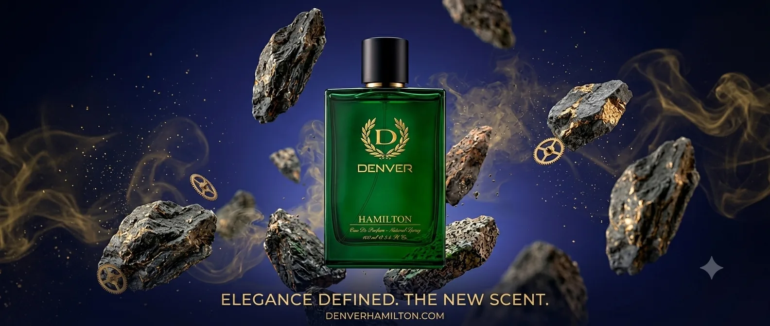 Luxury fragrance bottle floating with cinematic lighting and floating stone fragments